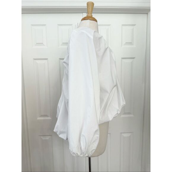 Mie Womens Cotton V Neck Ruched Balloon Sleeve Yubu Top White Size Medium NWT - Picture 2 of 6